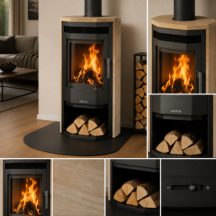 Justus Kaminofen Usedom 5 Schwarz 5 kW Sandsteinverkleidung