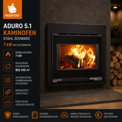 Aduro 5.1 Kaminofen Stahl Schwarz 7 kW mit Automatik
