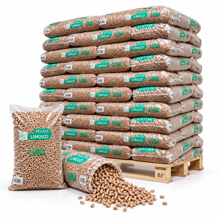 Limouzi Holzpellets – 66 × 15 kg Palette – 100 % Nadelholz, DINplus & PEFC