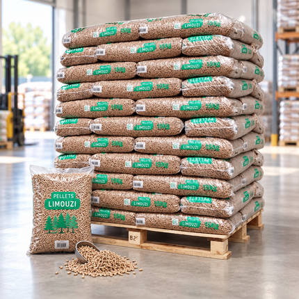 Limouzi Holzpellets – 66 × 15 kg Palette – 100 % Nadelholz, DINplus & PEFC