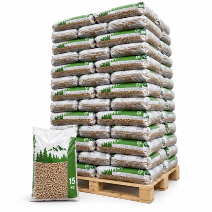Green Energy Holzpellets – 65 × 15 kg Palette – Nadel- und Laubholz, ENplus A1 & DINplus
