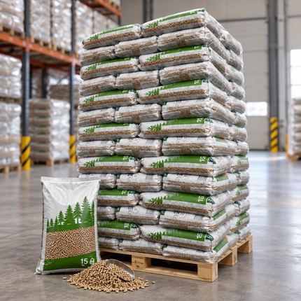 Green Energy Holzpellets – 65 × 15 kg Palette – Nadel- und Laubholz, ENplus A1 & DINplus