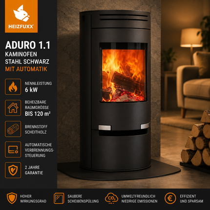 Aduro 1.1 Kaminofen Stahl Schwarz 6 kW mit Automatik