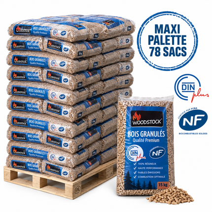WOODSTOCK Holzpellets – 78-Sack-Palette – 100 % Nadelholz, DINplus & NF