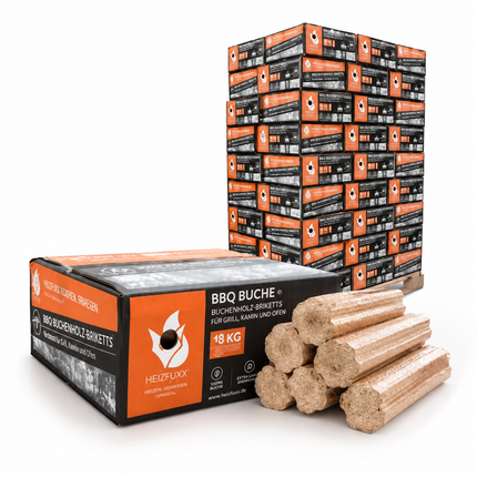 Heizfuxx BBQ-Buchenholzbriketts 18kg x 54 Gebinde 972kg Palette