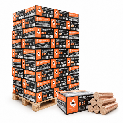 Heizfuxx BBQ-Buchenholzbriketts 18kg x 54 Gebinde 972kg Palette